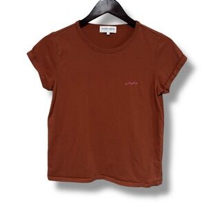 Maison Labiche Paris Women's "amore" Knit Logo T Shirt Orange Size Small 17x23